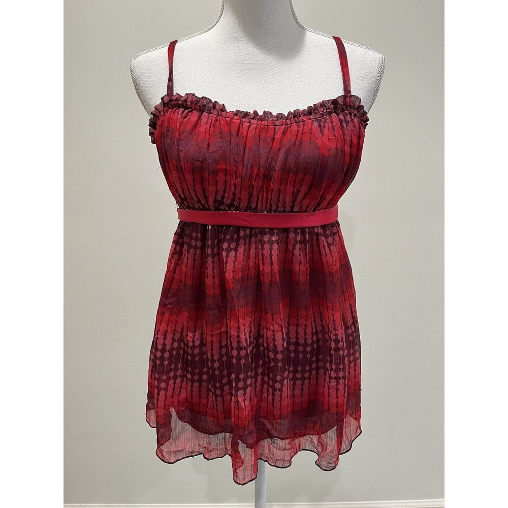 Vintage Womens Y2K Sheer Babydoll Top Size M Red Dark Fairy Whimsigoth Tie